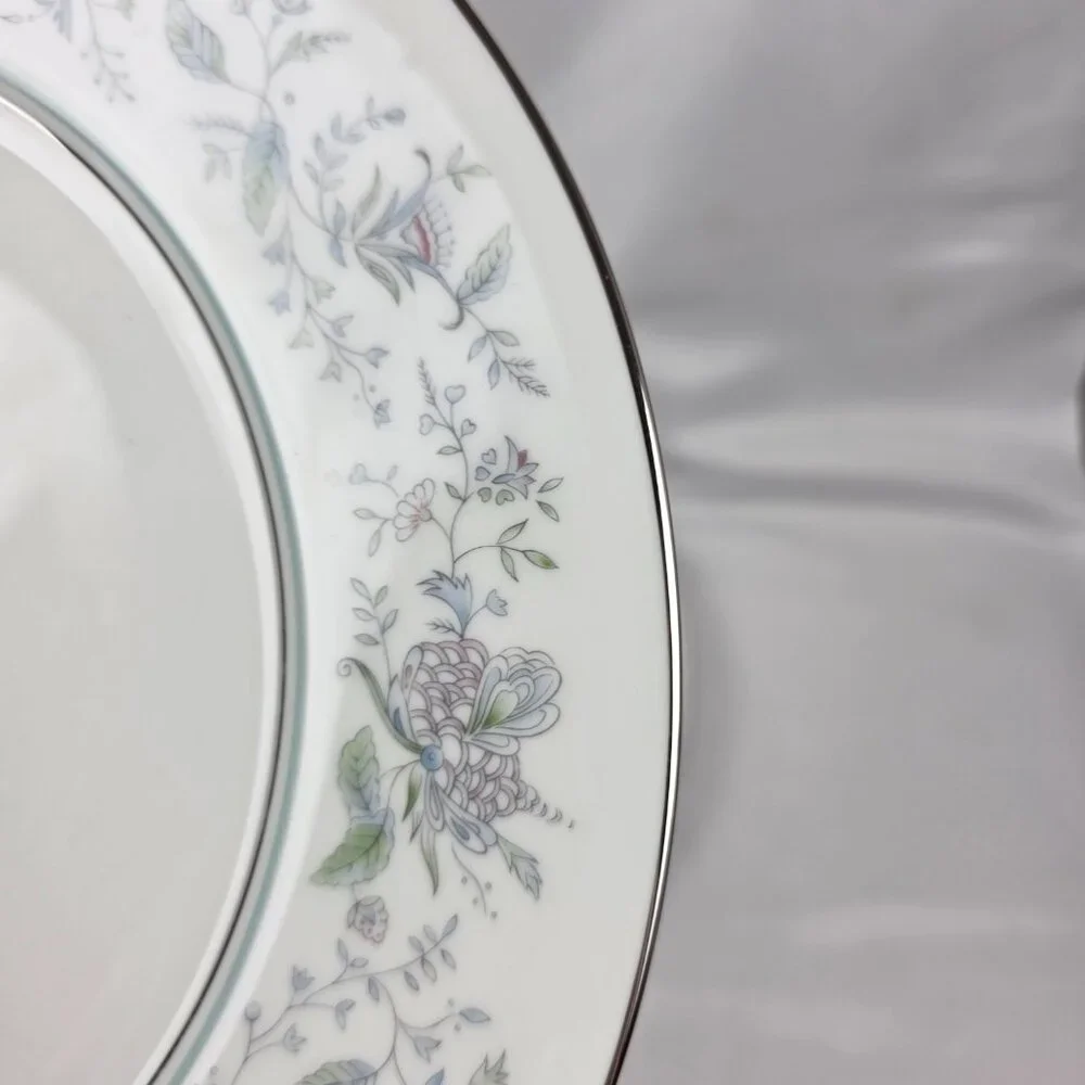 TWO Oxford China Spring Bone China Dinner Plate Multicolor Floral Rim Aqua Band
